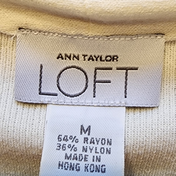 LOFT Cream Knit Sweater Top With 3/4 Sleeves And Chic Tie Neck Design - Picture 3 of 9